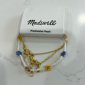 Madewell 3-Pack Seed Bead Daisy Bracelet Set Lighthouse Gold Plated Brass NWT